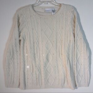 Liz Claiborne Cream Ivory Knit Sweater Sequins